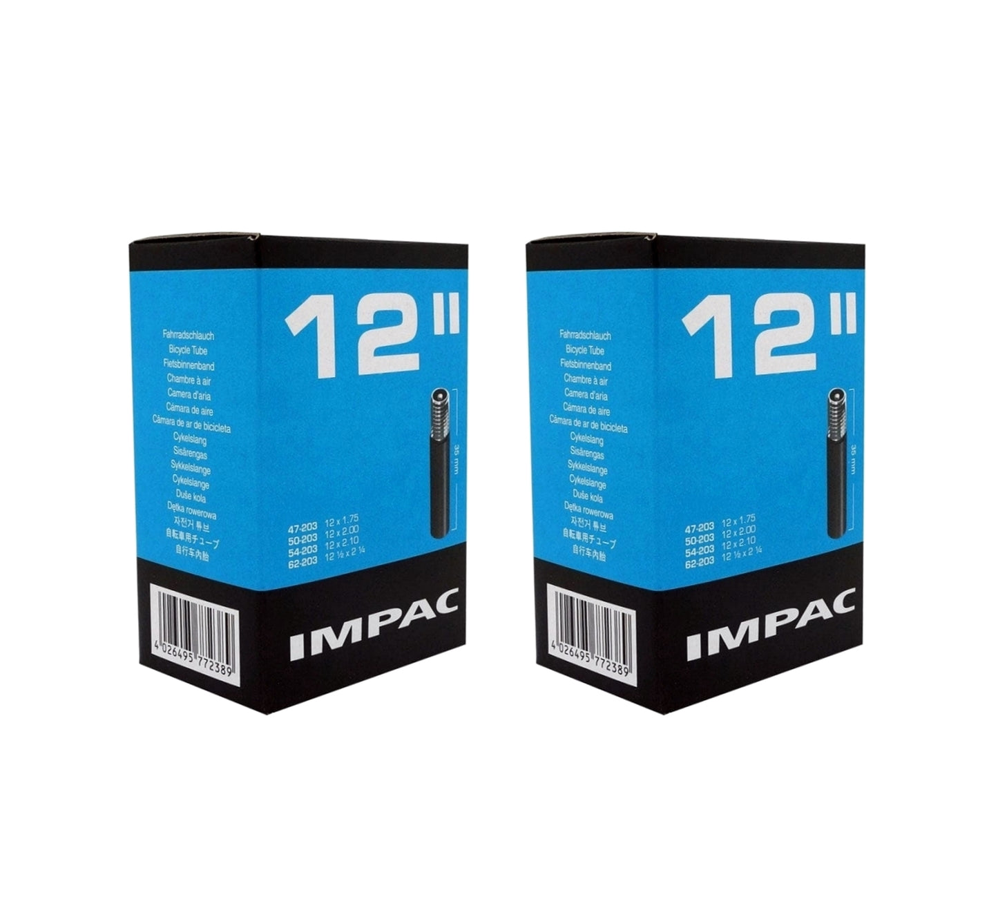 12" Impac Bike Inner Tube 12 Inch 12x1.75" - 12 1/2x2 1/4" Schrader Car Type Valve