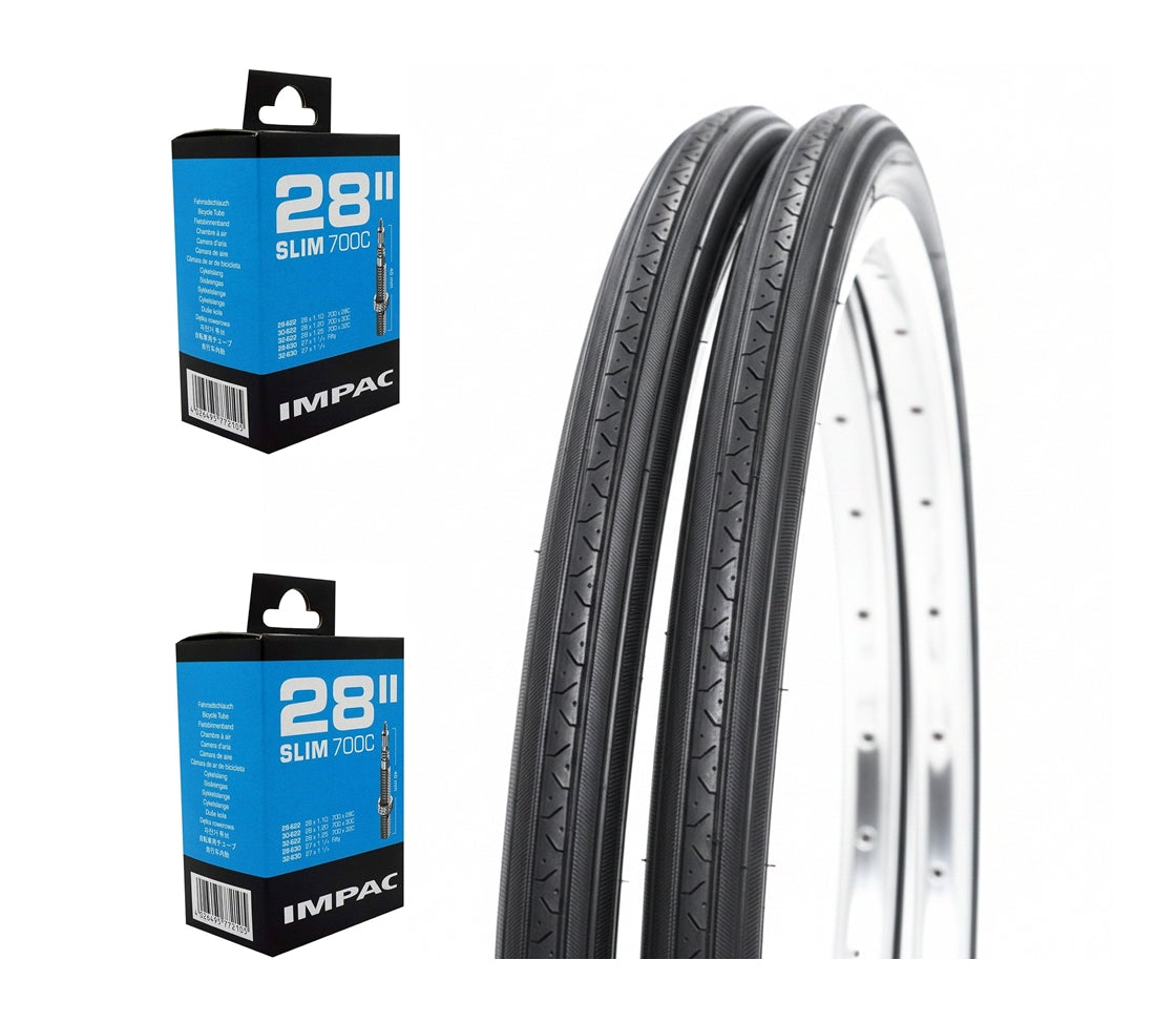 27x1 1/4" Traditional Road Bike Tyres (32-630) Presta Inner Tube Set - All Black