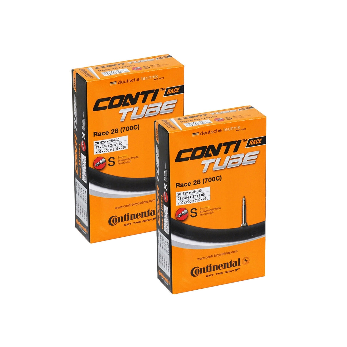 Continental Grand Sport Race 700c Road Bike Tyres 700x23c (23-622) Presta Inner Tube Bundle