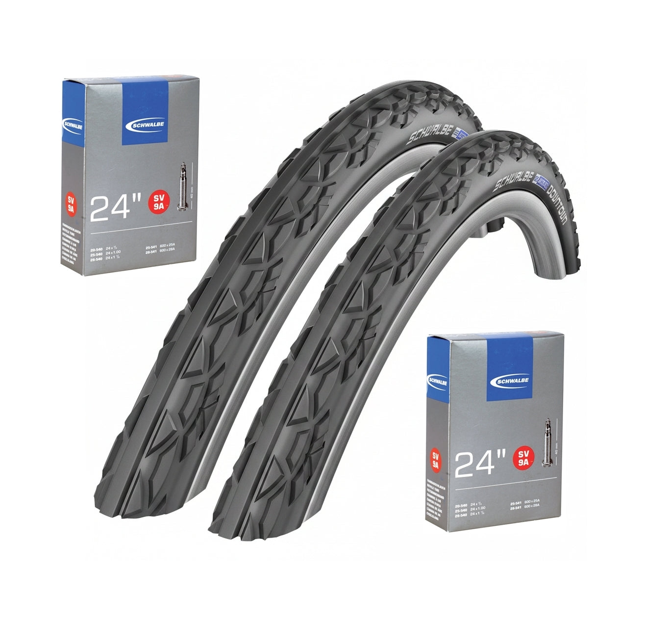 Schwalbe Downtown Wheelchair Tyres 24x1 (25-540) SV9A Presta Tube Bundle