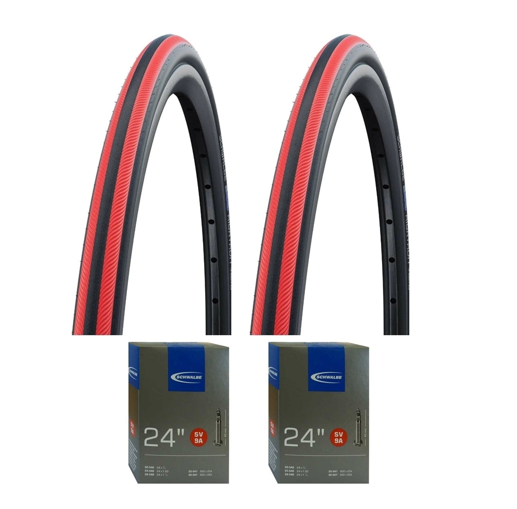 Schwalbe Rightrun Wheelchair Tyres Red Stripe 24x1 (25-540) SV9A Presta Tube Set