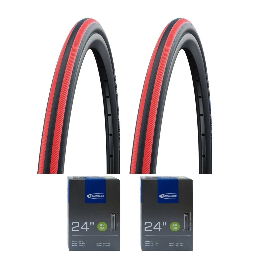 Schwalbe Rightrun Wheelchair Tyres Red Stripe 24x1 (25-540) AV9A Schrader Tube Set