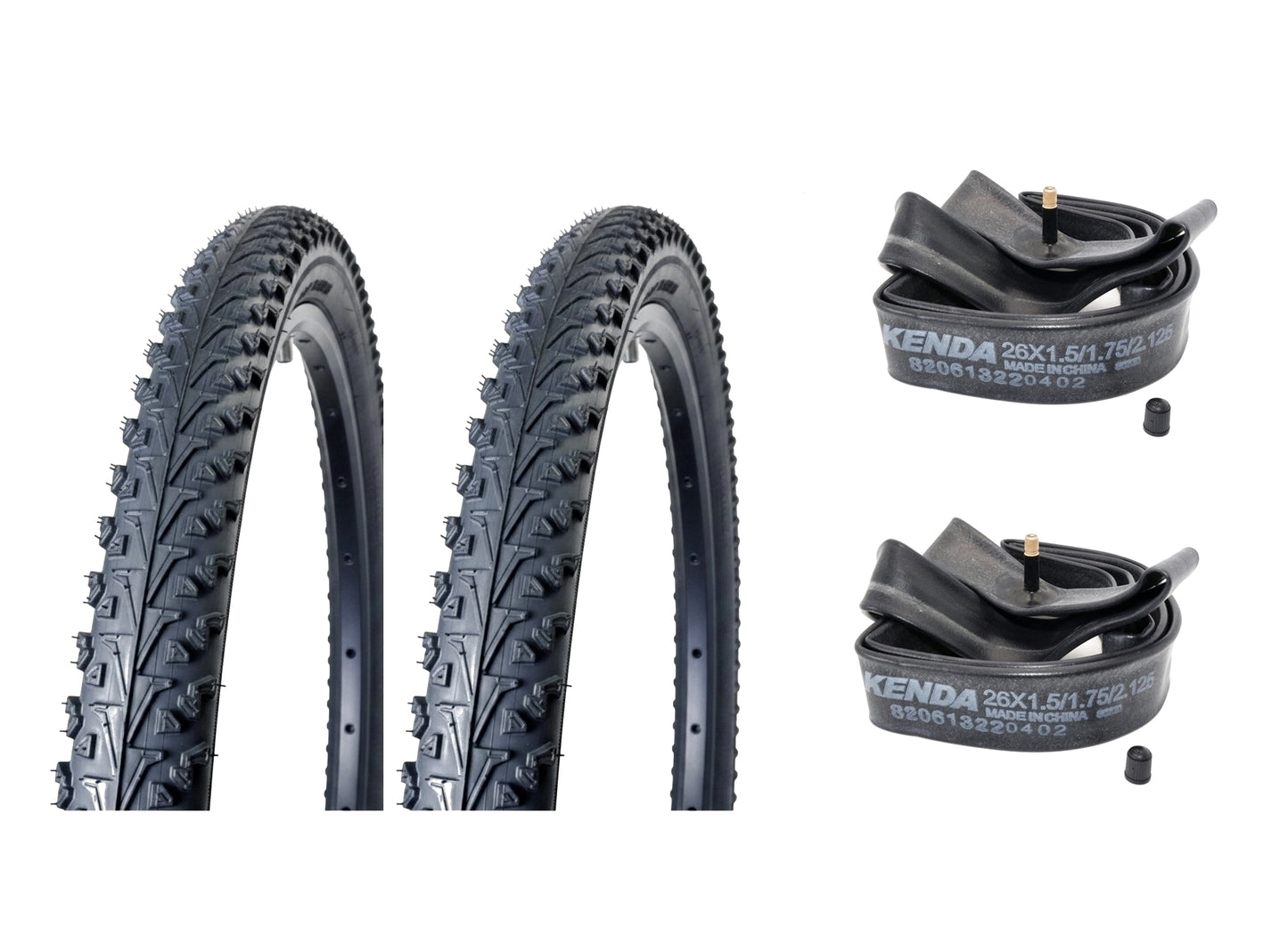 26x1.95 Mountain Bike Fast Rolling Semi Slick Tyres (53-559) 26" Kenda Schrader Tube Bundle