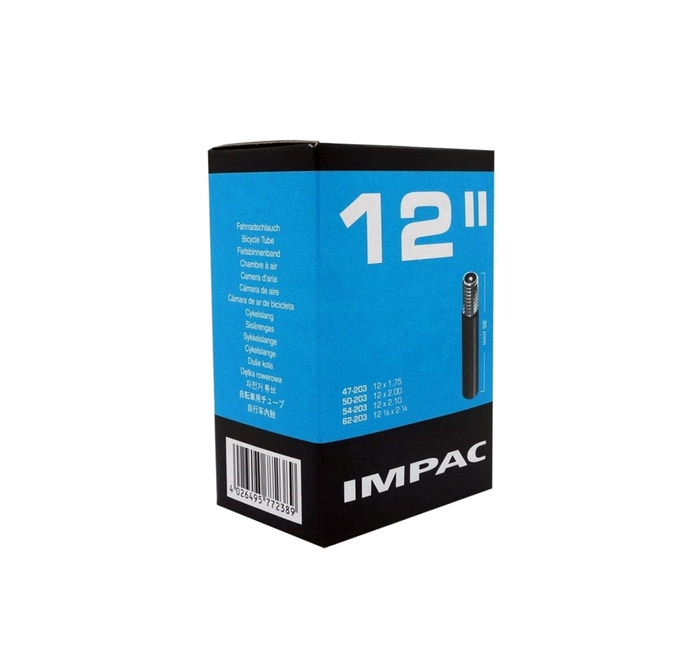 12" Impac Bike Inner Tube 12 Inch 12x1.75" - 12 1/2x2 1/4" Schrader Car Type Valve