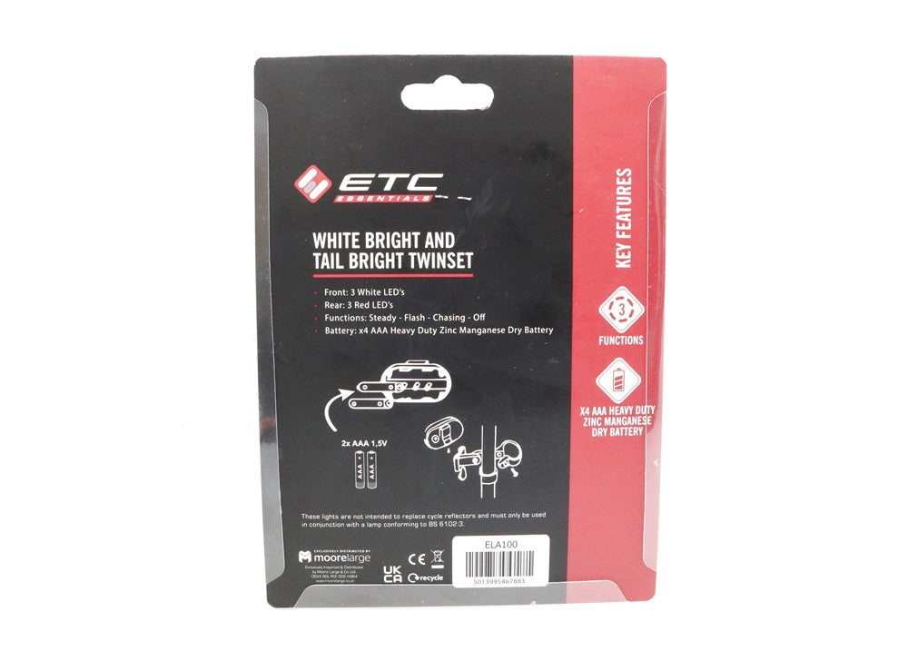 ETC Bright LED Cycle Light Set Front & Rear - Including Batteries* & Brackets