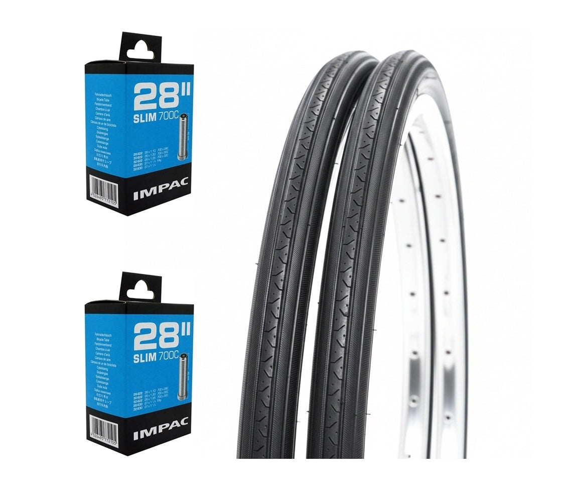 27x1 1/4" Traditional Road Bike Tyres (32-630) Schrader Inner Tube Set - All Black