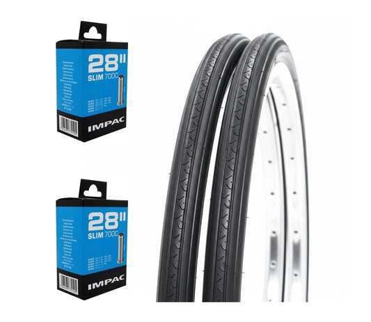 27x1 1/4" Traditional Road Bike Tyres (32-630) Schrader Inner Tube Set - All Black