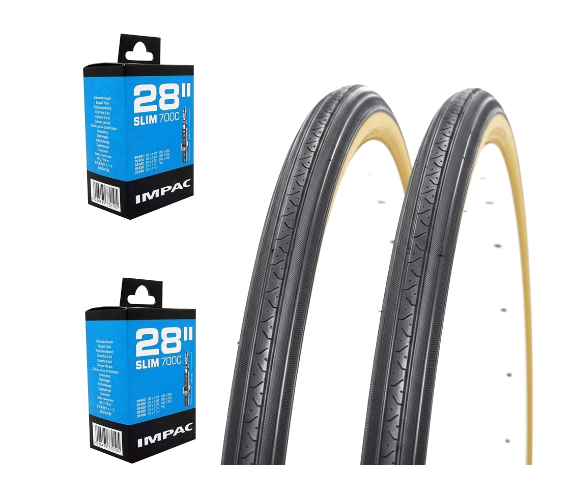 27x1 1/4" Traditional Road Bike Tyres (32-630) Presta Inner Tube Set - Amber Wall