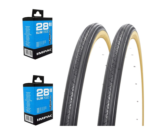 27x1 1/4" Traditional Road Bike Tyres (32-630) Presta Inner Tube Set - Amber Wall