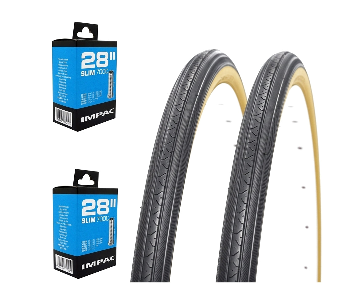 27x1 1/4" Traditional Road Bike Tyres (32-630) Schrader Inner Tube Set - Amber Wall
