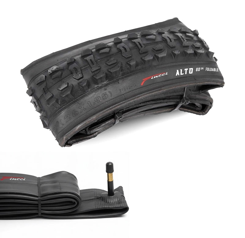 Fincci ALTO 26 x 1.95 Foldable Mountain Bike Tyre & Schrader Inner Tube (50-559)