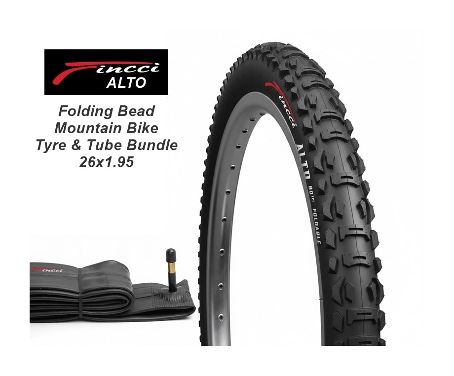 Fincci ALTO 26 x 1.95 Foldable Mountain Bike Tyre & Schrader Inner Tube (50-559)