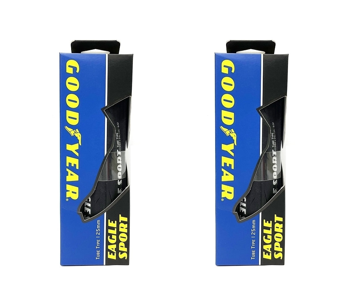 Goodyear Eagle Sport Folding Bead 700c Road Racing Bike Tyres 700x25c (25-622) Presta Inner Tube Bundle