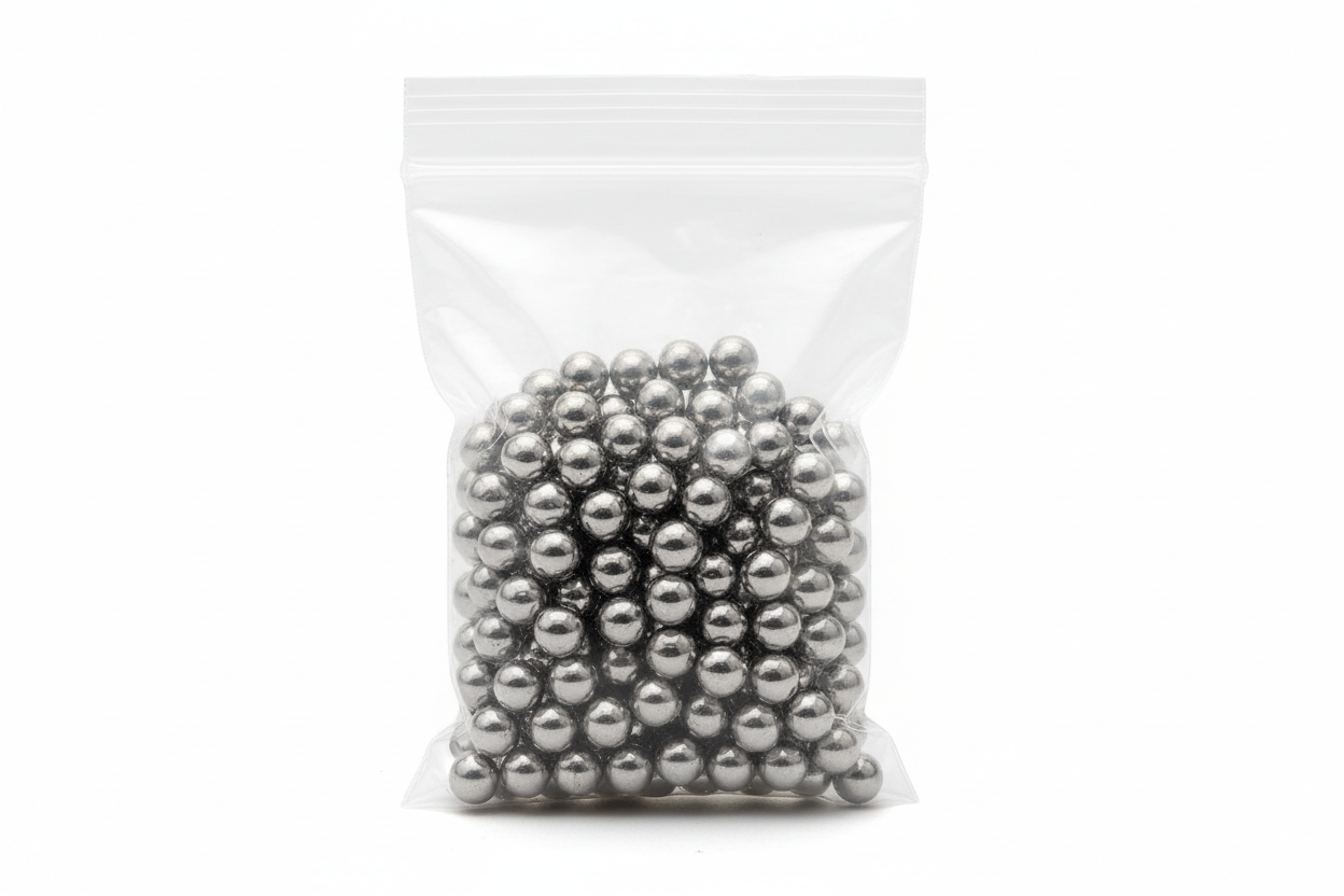gripseal bag 2/3 full with 300 1/4" bearings