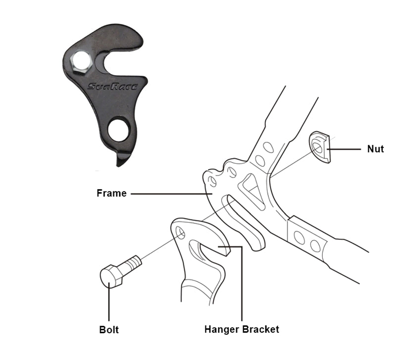 SunRace Bike Derailleur Rear Mech Hanger Plate Bracket With Nut & Bolt Black