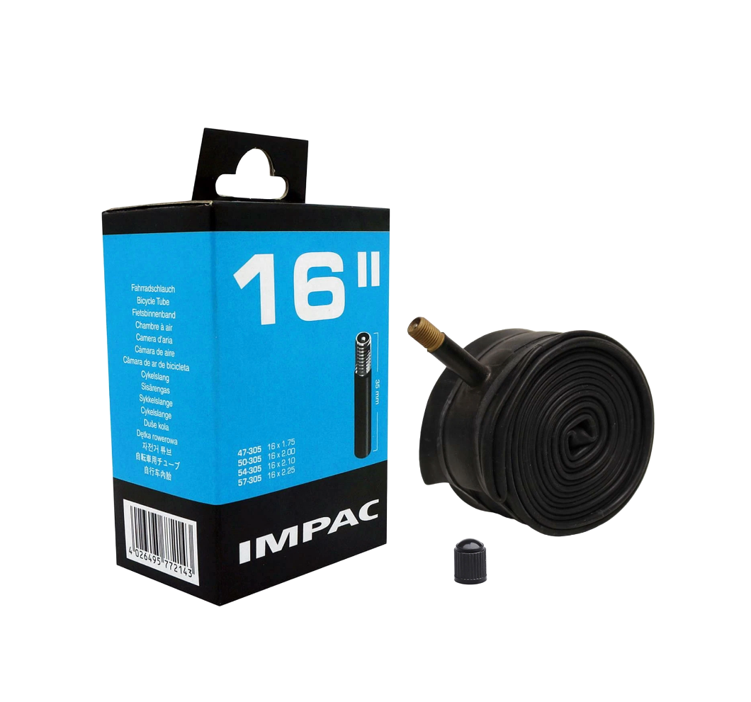 16" Impac Bike Inner Tube 16 Inch 16x1.75" - 16x2.25" Schrader Car Type Valve