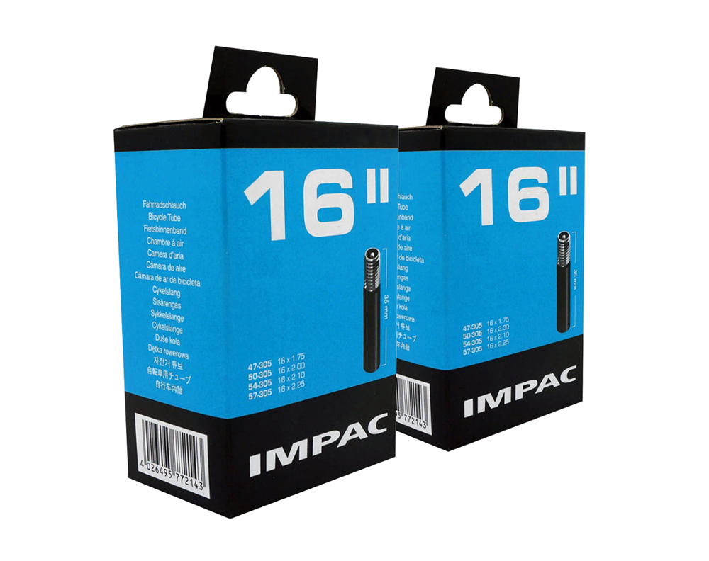 16" Impac Bike Inner Tube 16 Inch 16x1.75" - 16x2.25" Schrader Car Type Valve