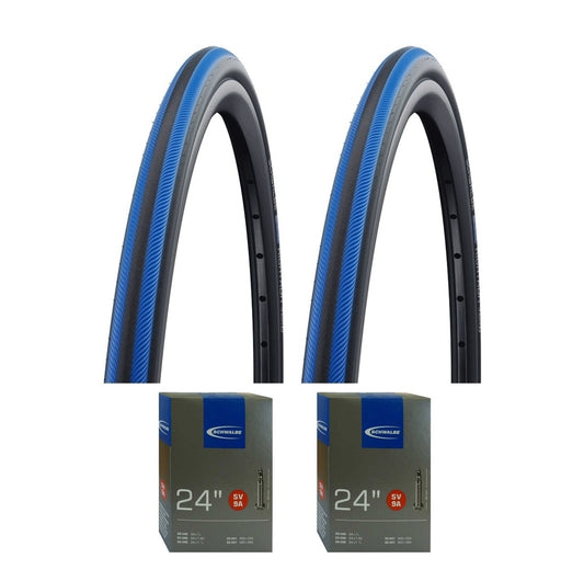 Schwalbe Rightrun Wheelchair Tyres Blue Stripe 24x1 (25-540) SV9A Presta Tube Set