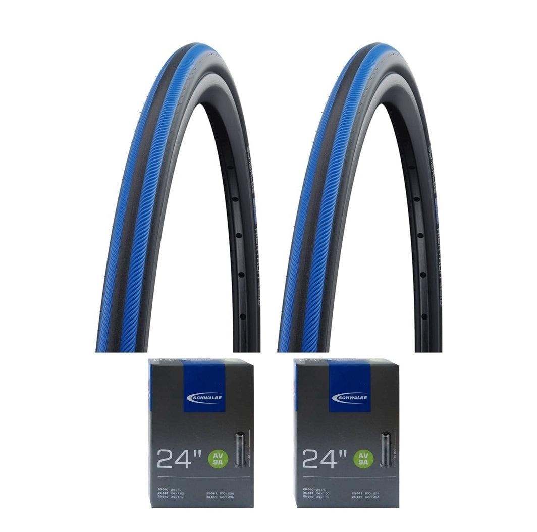 Schwalbe Rightrun Wheelchair Tyres Blue Stripe 24x1 (25-540) AV9A Schrader Tube Set