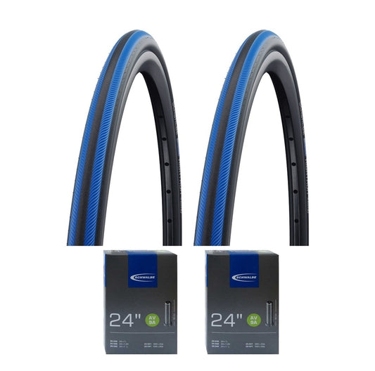 Schwalbe Rightrun Wheelchair Tyres Blue Stripe 24x1 (25-540) AV9A Schrader Tube Set