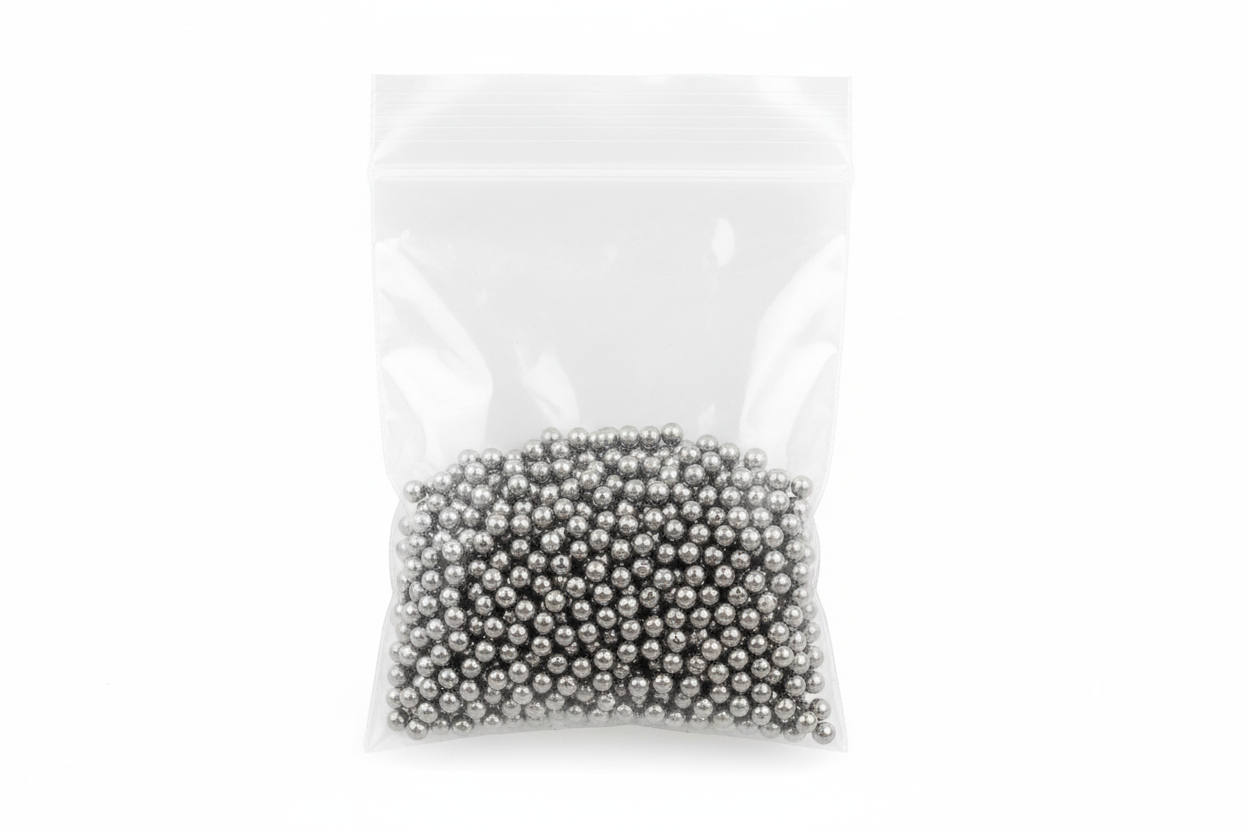 show 1000 1/8" bearings in a half full gripseal bag