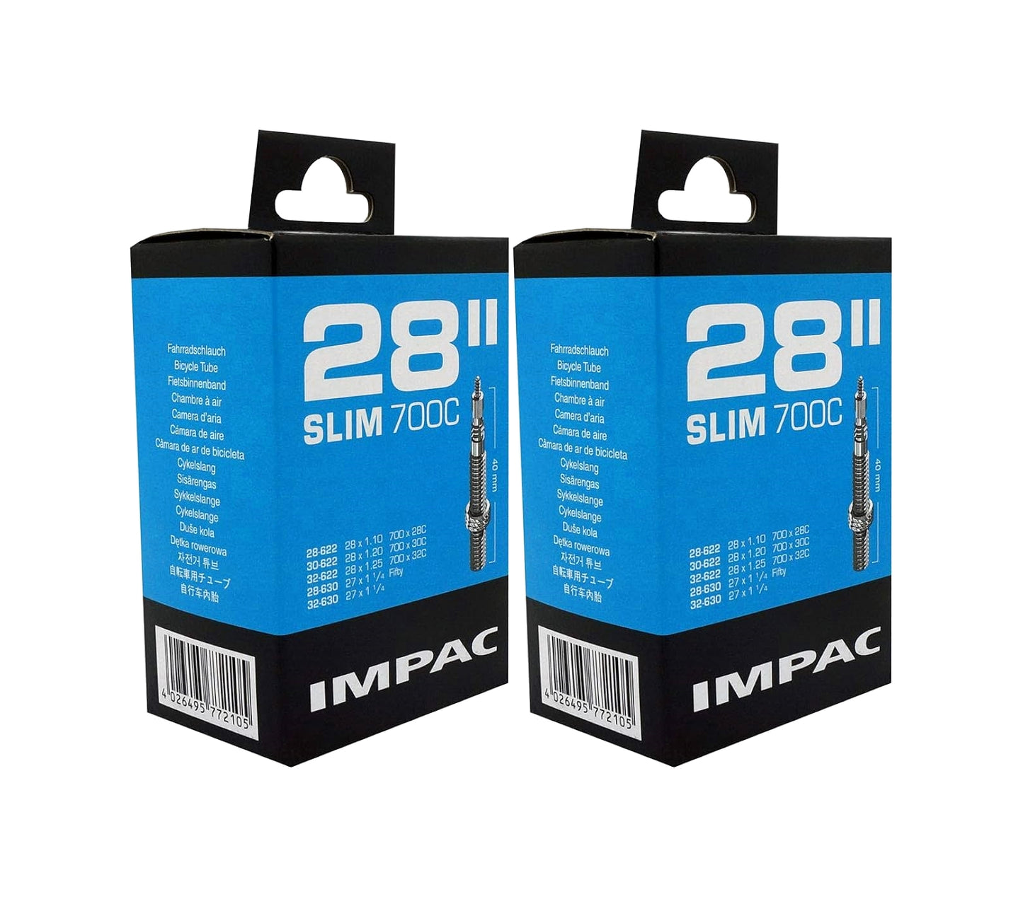 Bike Inner Tube 28 Inch Slim 700c 28/32 - 27x1 1/4" Presta or Schrader Valve