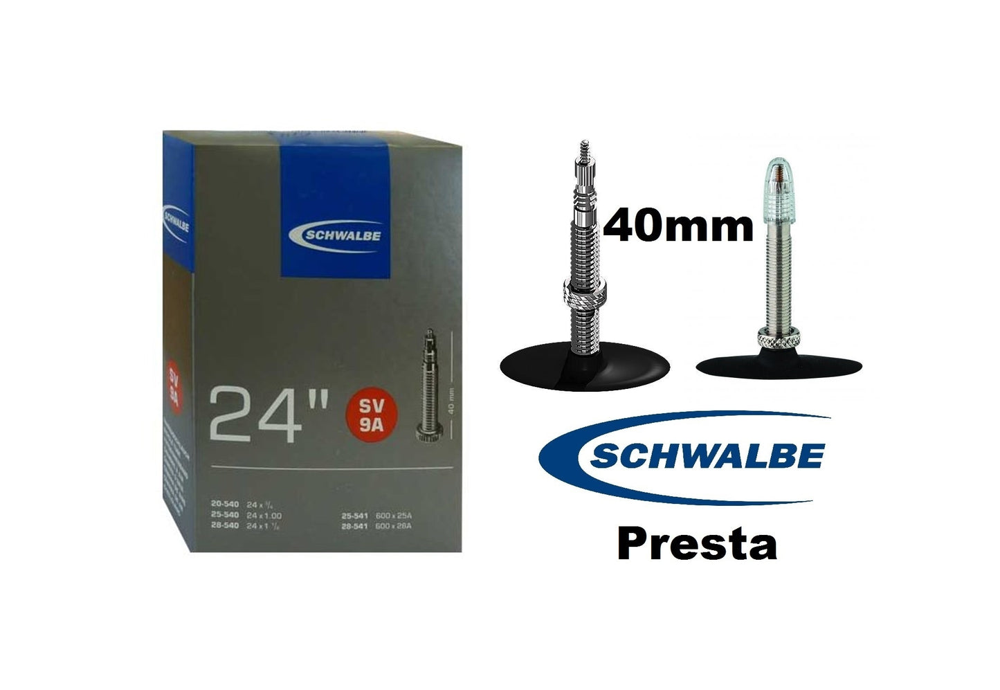 Schwalbe 24" AV9A or SV9A 24x1.00 Bike Inner Tube (25-540) Schrader or Presta Valve